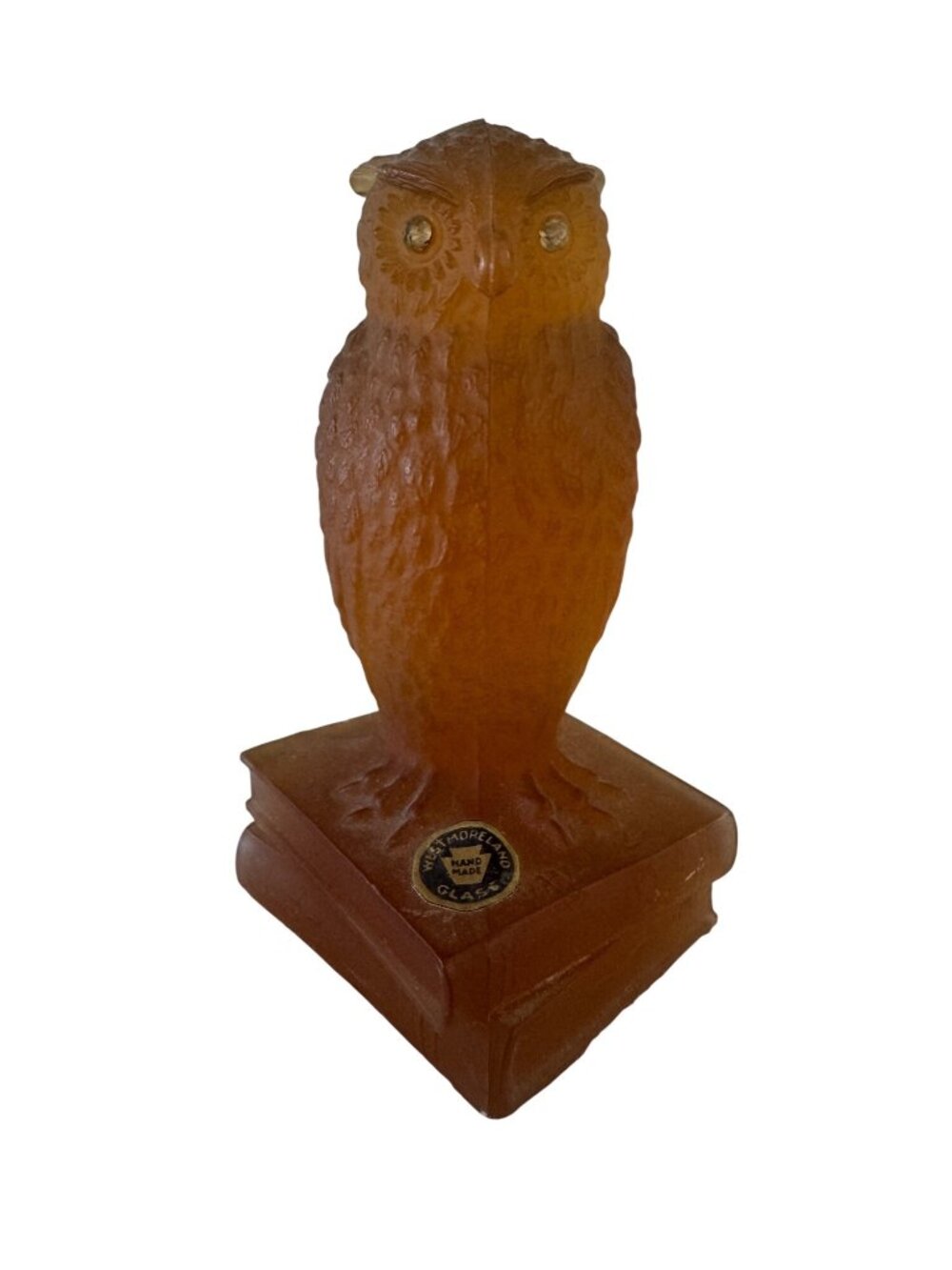 Westmoreland Glass Amber Owl Figurine On Book Base 4" Vintage Collectible